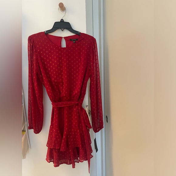 Juniors' Clip-Dot Ruffled Fit & Flare Dress - Picture 4 of 6